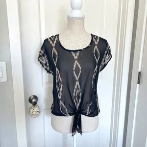 Papaya | Made In USA Black Sheer Lace Top with Embroidered Cream Back | Size M